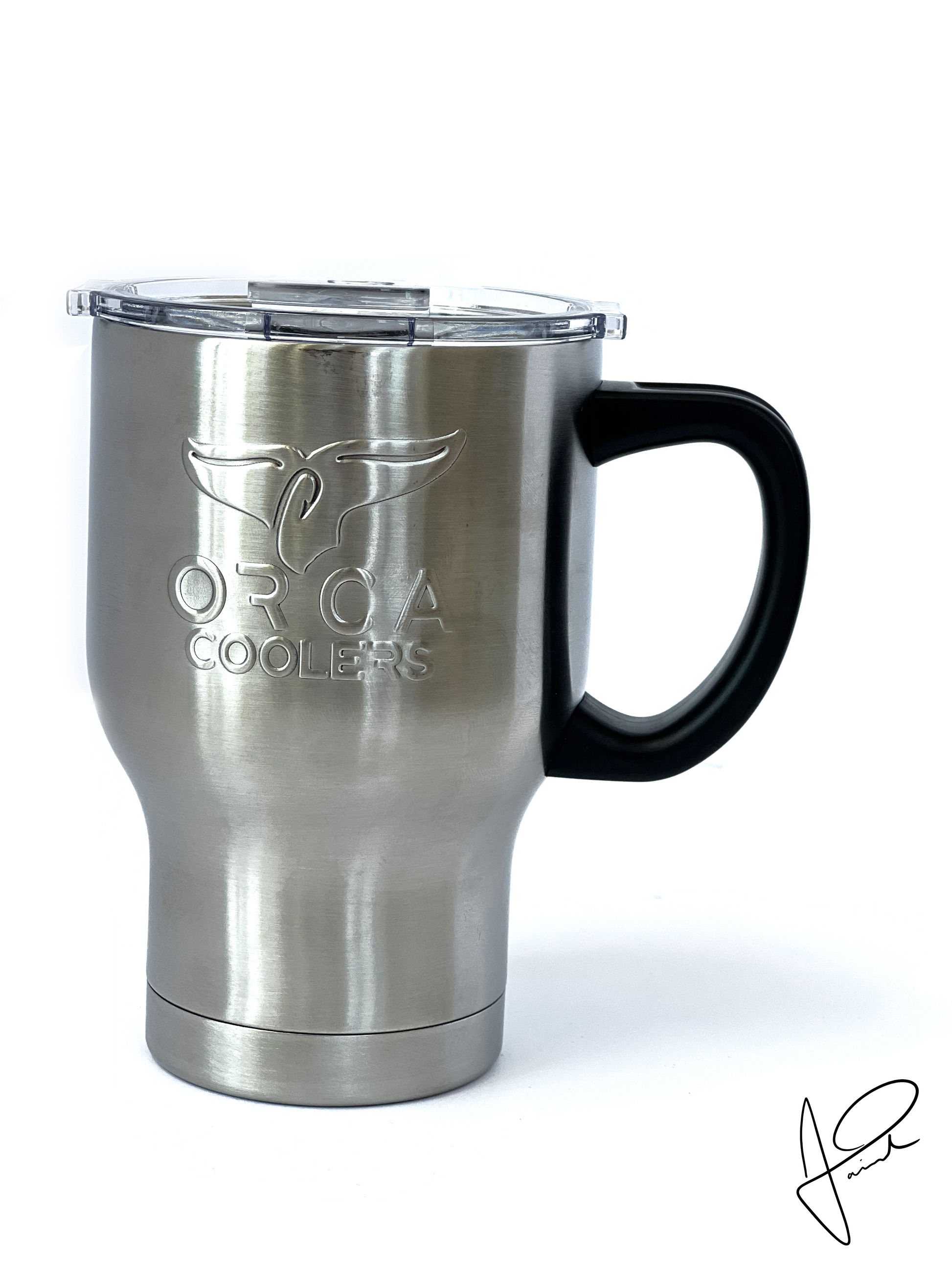 14 oz. Stainless Steel Travel Mug - Orca - Silver